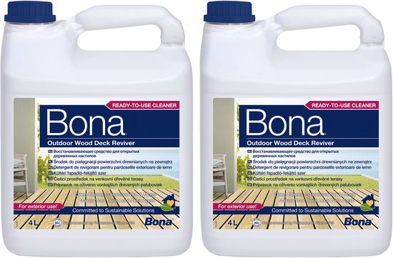Bona Terrasvernieuwer Vloeistof 4L (2-pack) - Houtreiniger Buiten - Houtontgrijzer - Intensieve Hout Reiniger