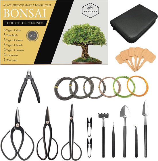 Bonsai Boom Gereedschap Set - 22 Delige Hoogwaardig Stalen Snoeiset met Scharen en Draad