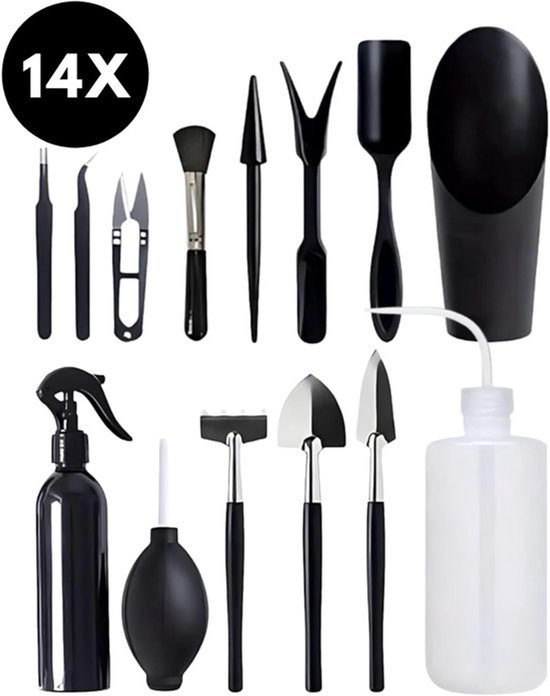 Bonsai boompje gereedschap set - 14-delig - Kamerplanten starterkit - Bonsai tuingereedschap - Verzorgingsset voor bonsai bomen - Onderhoudset voor Bonsai boompjes - Verzorgingskit - Schepje, snoeischaar, harkje, onkruidtrekker - Belle's products van Merkloos	