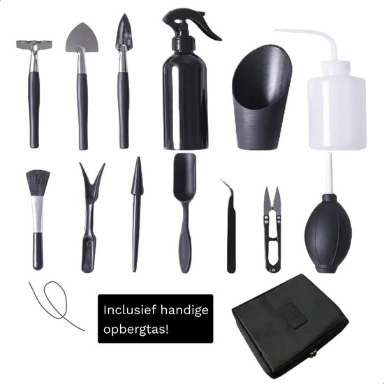 Bonsai Gereedschap Set 13 delig - Bonsai Starters kit – Bonsai boompje verzorgingskit - Bonsai gereedschap van metaal - Incl. Leren opbergtas bonsai set van Merkloos	