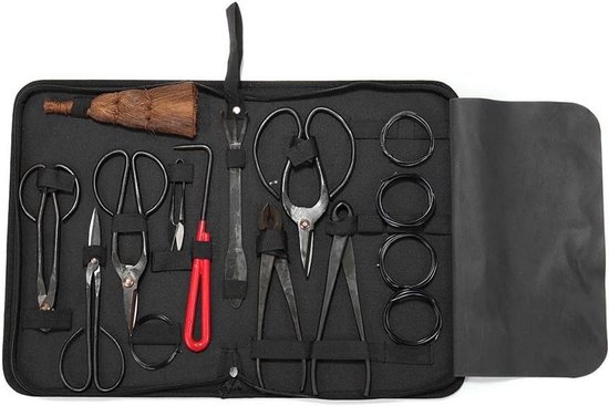 Bonsai Gereedschap Set - Tuinaccessoires - Planten Snoeien - Compleet 10 Delig - 14 Inch Tas - Zwart