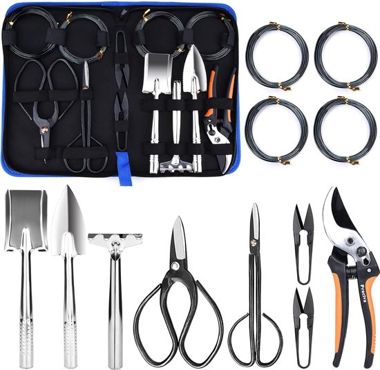 Bonsai gereedschap, tuingereedschap set 13 in 1 incl. snoeischaar set mini schep hark set bonsai trainingsdraad met opbergtas voor bonsai tuinieren bonsai starter gereedschap set