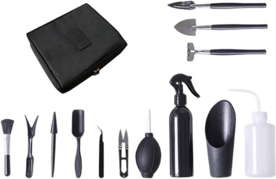 Bonsai gereedschapsset - 13-delige tuingereedschapsset - plantengereedschapsset met opbergtas - mini tuingereedschapsset voor kamerplanten en professionele bonsaiteelt van Merkloos	