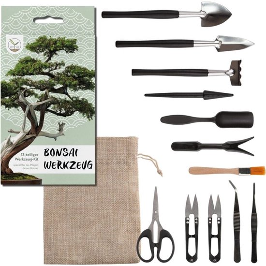 Bonsai-gereedschapsset van 13 stuks met praktische opbergtas, mini-tuingereedschap voor kamerplanten en professionele bonsai-kweek