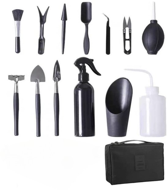 Bonsai-gereedschapsset van 13 stuks - Miniatuurtuingereedschap - Gereedschap voor de verzorging van vetplanten - Tuingereedschapsset - Gereedschap voor de verzorging van bonsai - Inclusief leren opbergtas van Zeer Green