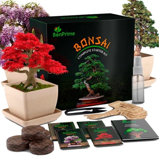 Bonsai Kweekset voor Beginners met 4 Soorten Bomen en Compleet Tuinierpakket van Merkloos	