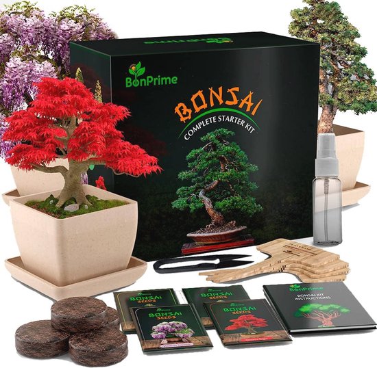 Bonsai Kweekset voor Beginners met 4 Soorten Bomen en Compleet Tuinierpakket van Merkloos	