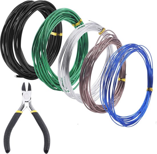 Bonsai trainingsdraad 82 voet - 5 maten - draadsnijder - aluminium draad - bonsai gereedschapsset - voor indoor tuinieren - doe-het-zelf - 08-1-15-2-3 mm . van Merkloos	