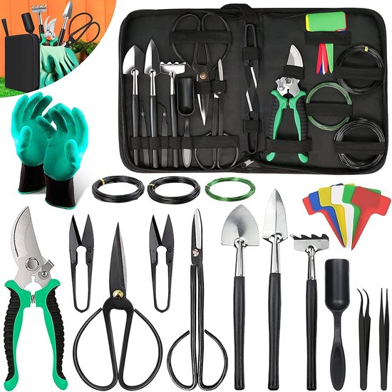 Bonsaigereedschapset - Deze 24-delige bonsaigereedschapset, geschikt voor beginners, bevat onder andere snoeischaar en andere scharen en is een essentieel hulpmiddel voor beginners in het snoeien en onderhouden van bonsai. van Merkloos	