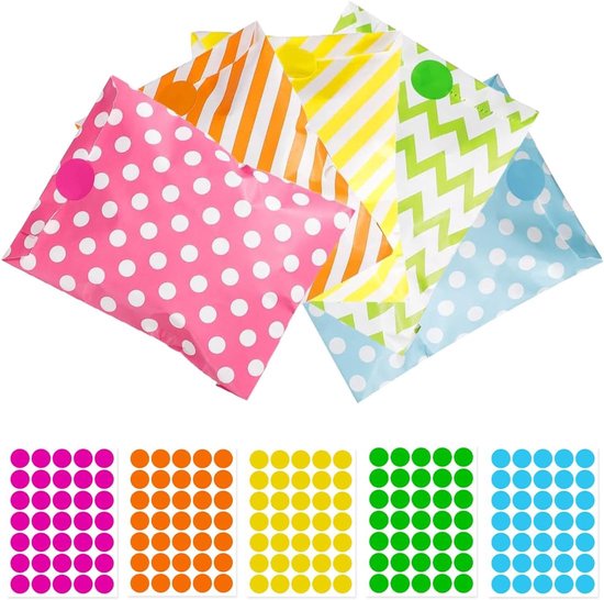 Bonte Boterbroodzakjes van Papier - 50 Stuks | Kleine Cadeautjeszakjes voor Kinderverjaardag en Adventskalender | Cadeauzakjes met 175 Stickers van Merkloos	