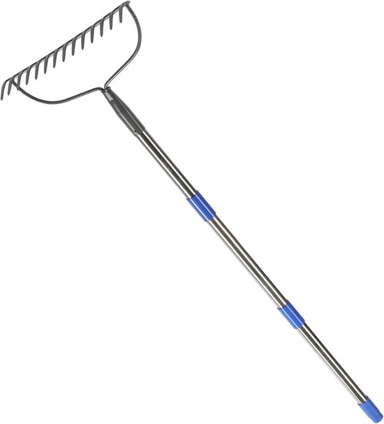 Boog hark - Bladhark tuin - Bladeren opruimen - 14 sterke tanden - 180cm steel - Zilver