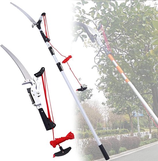 Boomzaag met Lange Steel - Telescopische Snoeischaar Takkenzaag - Tuinonderhoud - Uitschuifbaar Aluminium - 4 Meter - Zilver