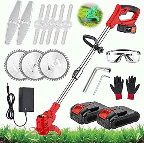 Boosmaaier accu - Boosmaaier electrisch - Bosmaaier elektrisch - Batterij en oplader 650W 21V elektrische bosmaaier 30cm - Rood van TNO Tools
