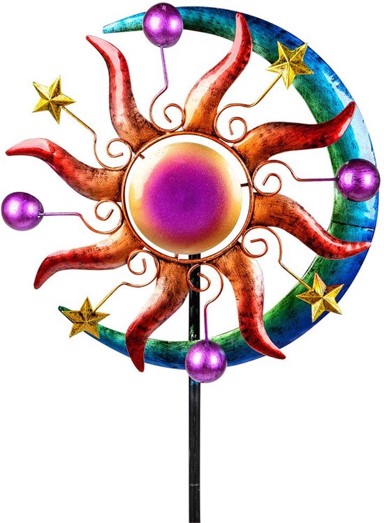 Boraboi ® Betoverende Windmolen met Zon, Maan en Sterren Ontwerp voor Tuindecoratie van Metaal 124 cm van Boraboi