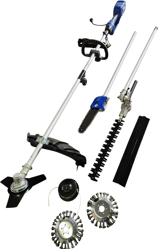 Borg 1200 watt Elektrische 5 in 1 multitool - Telescoop Heggenschaar - Bosmaaier - Trimmer - incl. Onkruidborstel - Telescoop kettingzaag van Borg
