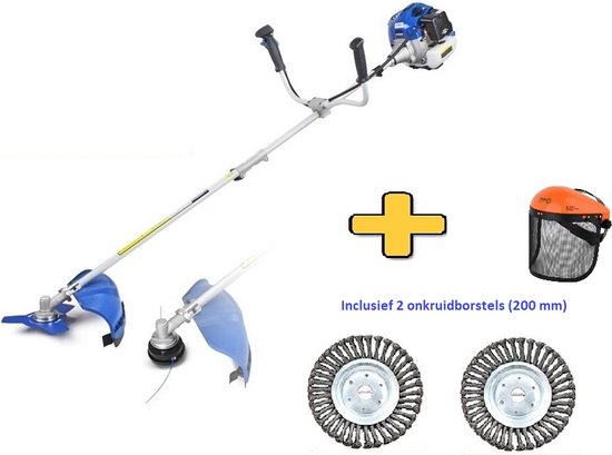 Borg Krachtige 52cc benzine bosmaaier + 2 onkruidborstels - 3 in 1 tuinmachine - van Merkloos	