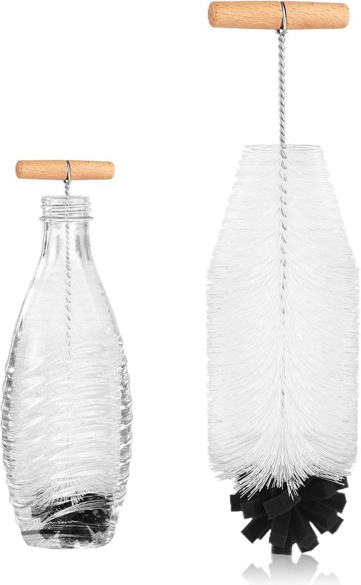Borstel van 35 cm, compatibel met SodaStream glazen flessen, ideaal voor het verwijderen van hardnekkig vuil zonder krassen, reinigingsborstel met perfecte pasvorm (zwart)