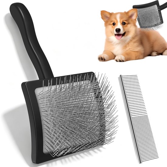 borstel voor honden en katten met extra lange roestvrijstalen pins, hondenborstel, kattenborstel voor lang haar, vacht met vachtkam, vachtborstel tegen onderwol, knopen en klitten