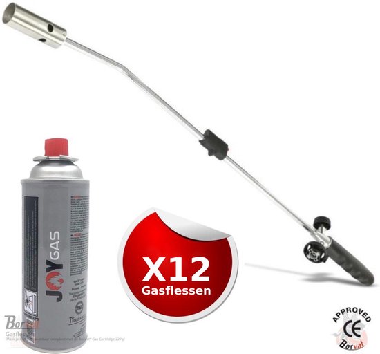 Borvat® - Onkruidbrander met Gasflessen - Regelbare gastoevoer - Inclusief 12 Gasflessen