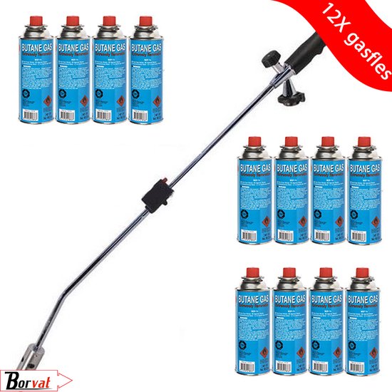 Borvat® - Onkruidbrander - onkruidverdelger - Regelbare gastoevoer - met piëzo-ontsteking - 12X gasfles 227g