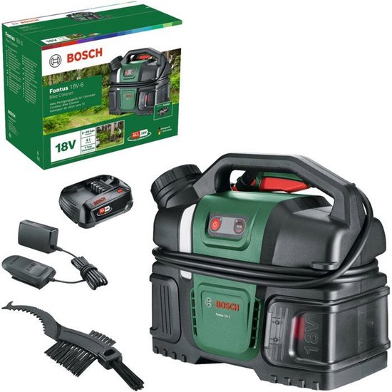 Bosch Fontus 18V-6 Set - Accu Hogedrukreiniger - 18V 2.0Ah Accu, Borstel, Lader, slang en spuitpistool