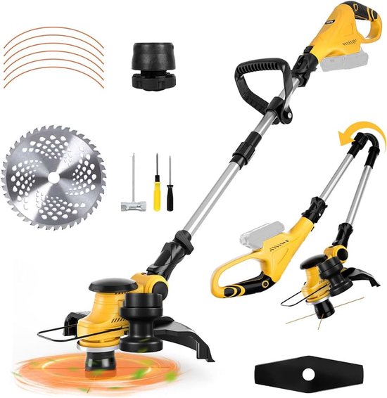 Bosmaaier, compatibel met 20 V Dewalt accu (zonder batterij), elektrische grastrimmer, opvouwbaar, borstelloos, met indicatorbatterij, 75° draaibare kop en 90° draaibare handgreep