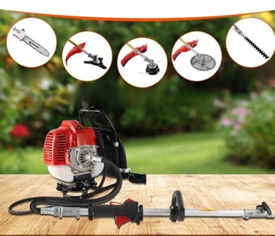 Bosmaaier - Grasmaaier - Grastrimmer - Heggenschaar - Grasschaar - Kettingzaag - 2-Takt 52cc 5-in-1 Benzine Tuingereedschap - met 3T Mes en Verlengstuk