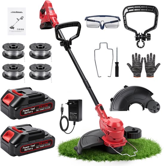 Bosmaaier Grastrimmer - Accu Grasmaaier - Makita Voetplaat Pintype - Opvouwbaar Rood Handgrasmaaier - 12-inch Tuinmaaier - Borstelloze Draadloze Grasmaaier - Lengte Verstelbaar - met 2 Accu's 1.5A