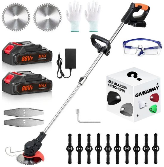 Bosmaaier Grastrimmer - Grasmaaier - Draagbare Elektrisch Grasmaaiers - met 2 Accu - Zwart, voor Tuin van Merkloos	