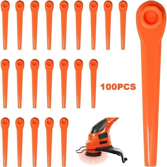 Bosmaaierbladen van 70 mm, vervangingsverpakking van 100 bladen, kunststof bladen geschikt voor Gardena 9823, 9825, 9820 en 982 bosmaaiers.