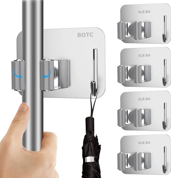 BOTC Bezemhouder - 4 stuks - Zelfklevend - RVS - Bezem Ophangsysteem - Bezem Houder - Tuingereedschap - Zilver van BOTC