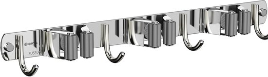 BOTC Bezemhouder - Bezemhouder ophangsysteem - Tuingereedschap - 3 Houders 4 Haken - 304 RVS - 3M Tape - Zliver van BOTC