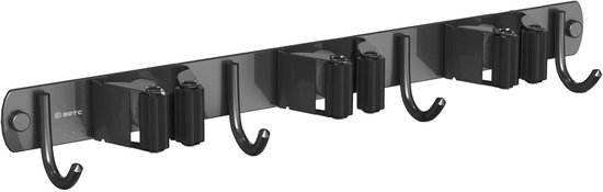 BOTC Bezemhouder - Bezemhouder ophangsysteem - Tuingereedschap - 3 Houders 4 Haken - 304 RVS - 3M Tape - Zwart van BOTC