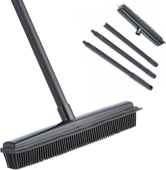 BOTC Rubberen Bezem - 2-in-1 Vloerborstel en schraper - Telescopisch tot 120 cm - Breedte 32 cm - Kappersbezem - Zwart van BOTC