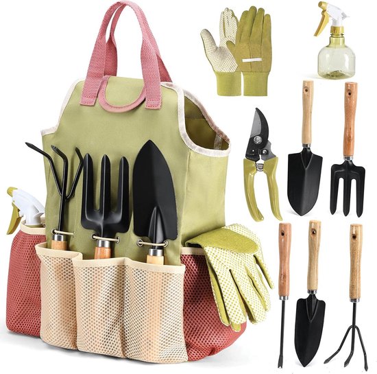 BOTC Tuingereedschap 10-delig - Tuingereedschapset met Opbergtas - Complete Tuinset voor Tuinieren - Handgereedschap voor Balkon, Kas & Tuin - Tuincadeau