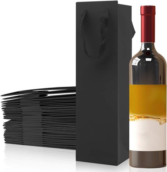 Bottle Wine Carrier Tote - Houders voor Wijnflessen - Zwart Papieren Wijn Cadeau Tas met Handvatten - Modern