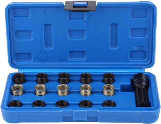 Bougiedop set - 16-delig - 14 mm x 1,25 - Bougie reparatie tool - Bougiedraad reparatieset - M16 tap - draagbare case van Merkloos	