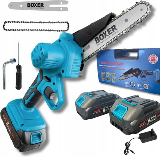 Boxer Mini Kettingzaag - 2 Accu's - Elektrische Snoeizaag - 24V - Takkenzaag - 6 & 8 Inch - Incl. Opbergkoffer van Merkloos	