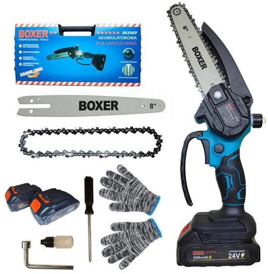 Boxer Mini Kettingzaag - 24V - Accu Snoeizaag - 6 & 8 Inch - Incl. Opbergkoffer & 2 Accu's van Merkloos	