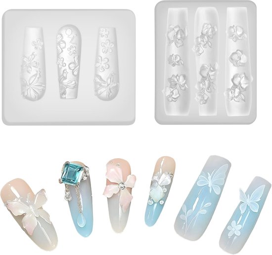 BOXOB 2st Siliconen Nagelmallen, 3D-Bloem Gelnagelcharms Mallen voor Nageldesign Schattige Bloemennagelsjablonen Tools het Maken Van Charms voor Vrouwen Manicuresjabloon Benodigdheden van Merkloos	
