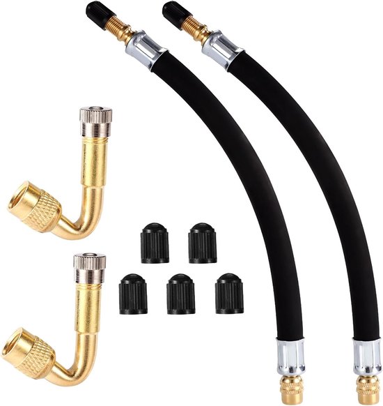 BOXOB Ventielverlengset voor Banden, 2 Stuks Flexibele Ventielverlengers van 21cm met Messing Ventielverlengadapters van 45 Graden voor Auto Campers Vrachtwagens Motorfietsen en Fietsen van BOXOB