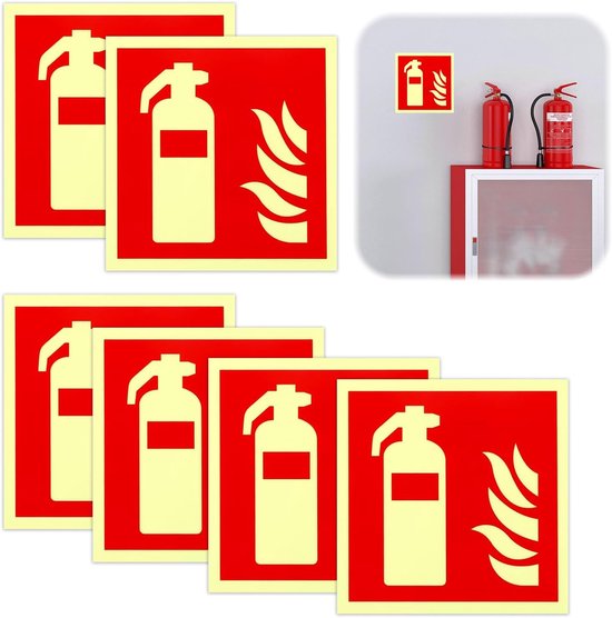 Brandblussersborden - 6 stuks - 15 x 15 cm - pvc - oplichtend - zelfklevend - brandbeveiligingsplaatje - sticker - veiligheidsmarkering - brandbeveiligingssignaal - veiligheidsborden van Merkloos	