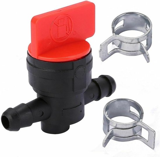 Brandstofafsluitklep grasmaaier – Benzinekraan met 2 klemmen, geschikt voor 6-8 mm slang