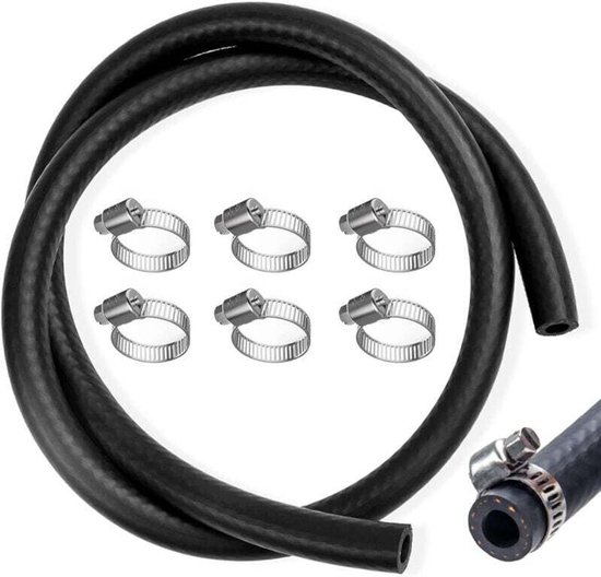 Brandstofslangenset, 1 meter Ø 8mm brandstofslang, met 6 slangklemmen. Brandstofslang/benzineslang voor auto's, motorfietsen, tractoren en kleine motoren.