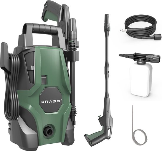 BRASQ Hogedrukreiniger HPW 105 - Terrasreiniger - Hogedrukspuit - 1400 Watt - 105 bar - max. 426 liter / uur - Inclusief accessoires - Complete set van BRASQ