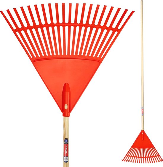 Brede Hark voor Grond en Bladeren - Tuinbezem met Lange Houten Steel (180 x 47 cm) van Kreator