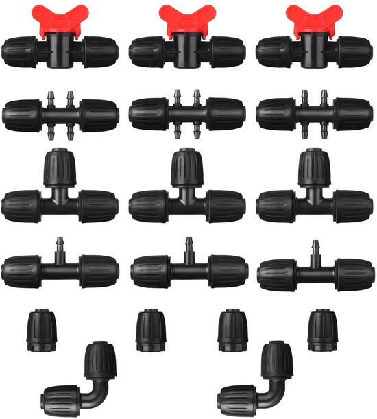BRENZOOS- Druppelirrigatieonderdelen 18 Stuks - Multifunctionele Set - Barbecue-Aansluiting - Irrigatiebuis - Lekvrije Verbinding - 1/2 Inch Aansluitingen - Irrigatieaccessoires