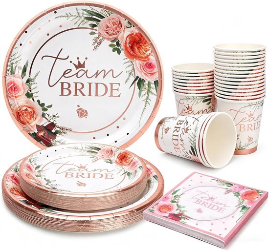 Bridal Shower & Bachelorette Papieren Borden, Servetten, Mokken, Wegwerpservies, Roségoud, Decoratie 100 Stuk
