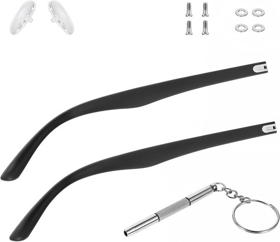Brilbeugel bekleed, brilbeugel met schroeven, vervanging voor brilarm, reserveonderdelen, brillenreparatieset met schroevendraaier, neuspads, sluitringen (zwart) van Merkloos	