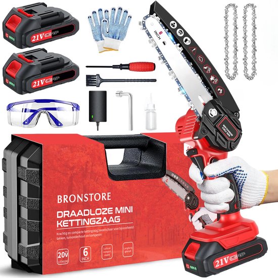 BronStore® Professionele Mini Kettingzaag - Elektrische Snoeischaar - Boomzaag - Takkenzaag - Geschikt voor Makita Accu - Inclusief 2 Accu's van Merkloos	